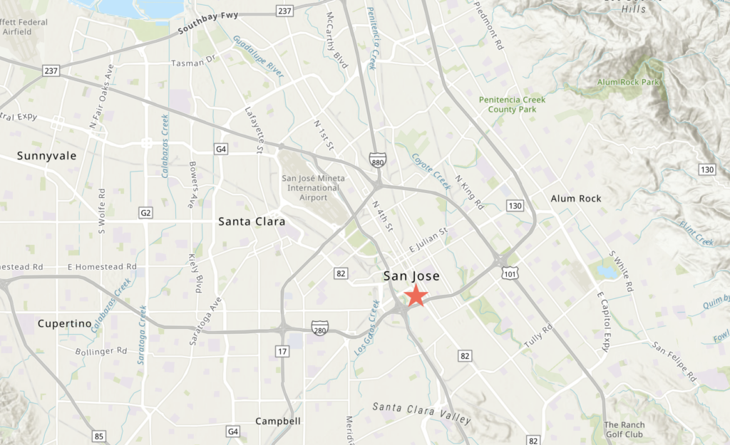 501 South Almaden Ave Site Location, image via ArcGIS Online