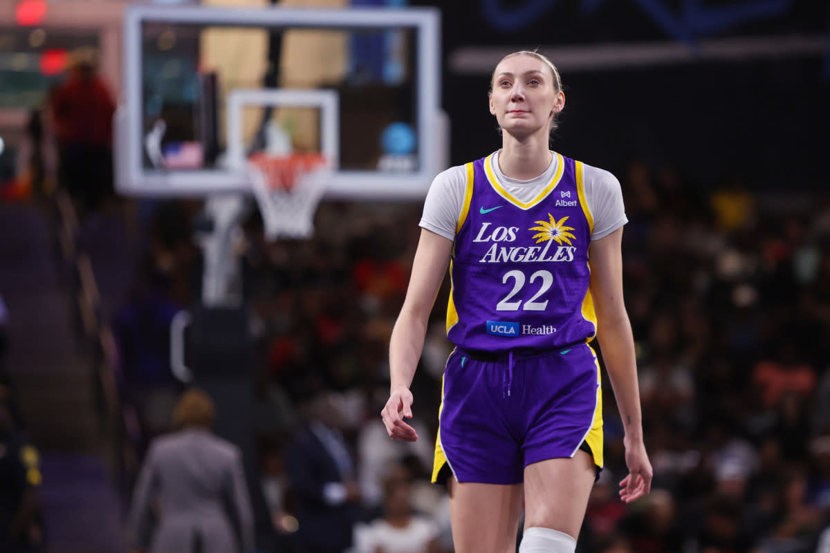 Los Angeles Sparks forward Cameron Brink is seen in action against the Atlanta Dream.Brett Davis-Imagn Images