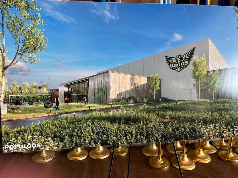 Renderings of the proposed Dallas Wings practice facility were on view during a June 11,...