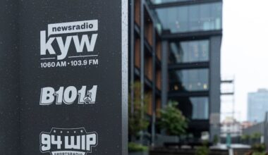 The outside of 2400 Market Street building where Philly-based radio giant Audacy is in Philadelphia, Pa., on Tuesday, Sept., 6, 2022. Audacy is owner of KYW and WIP.