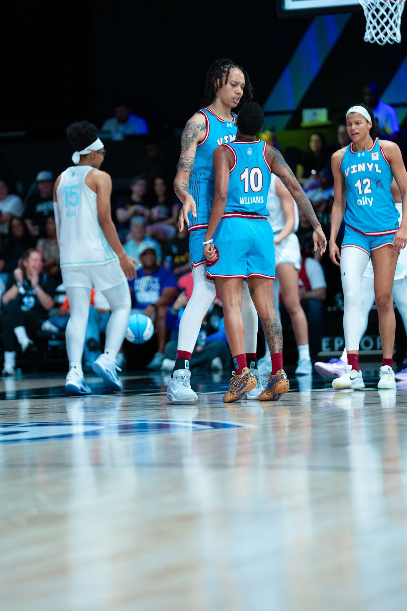 basketball players on the court during a game