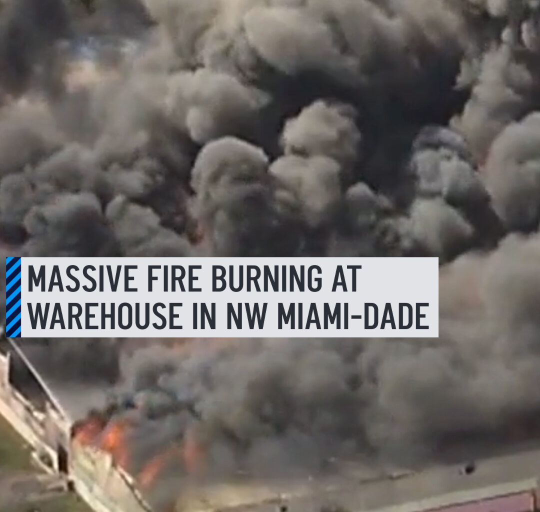 BREAKING NEWS❗️️ Crews were responding to a massive fire at a warehouse in Miami Gardens on Thursday. Aerial footage from Chopper 6 showed the warehouse engulfed in flames as a large plume of black smoke rose into the air from the scene. The latest details: http://on.nbc6.com/a6PZ8K3 #fire #chopper #smoke #warehouse #miamigardens