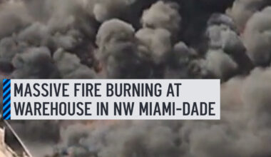 BREAKING NEWS❗️️ Crews were responding to a massive fire at a warehouse in Miami Gardens on Thursday. Aerial footage from Chopper 6 showed the warehouse engulfed in flames as a large plume of black smoke rose into the air from the scene. The latest details: http://on.nbc6.com/a6PZ8K3 #fire #chopper #smoke #warehouse #miamigardens