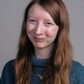 Madison Hoff's face on a gray background