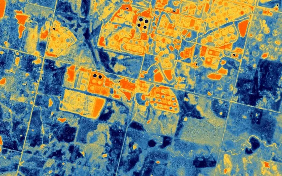 The satellite captures heat variations across the surface of the earth