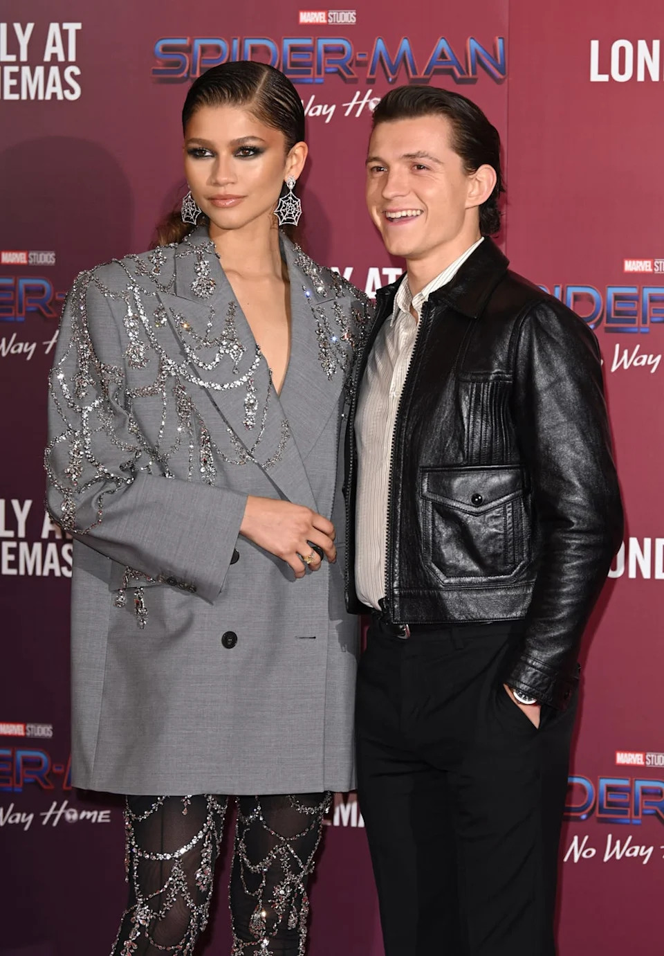 london, england december 05 zendaya and tom holland attend a photocall for spiderman no way home at the old sessions house on december 05, 2021 in london, england photo by karwai tangwireimage