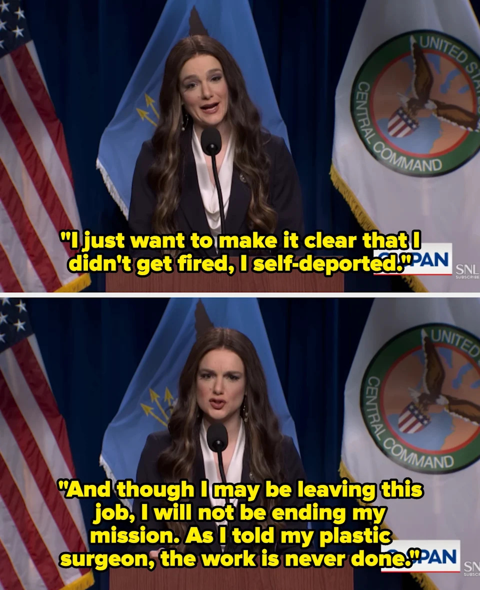 A woman in a dark blazer speaks at a podium with flags in the background, as seen in a C-SPAN broadcast