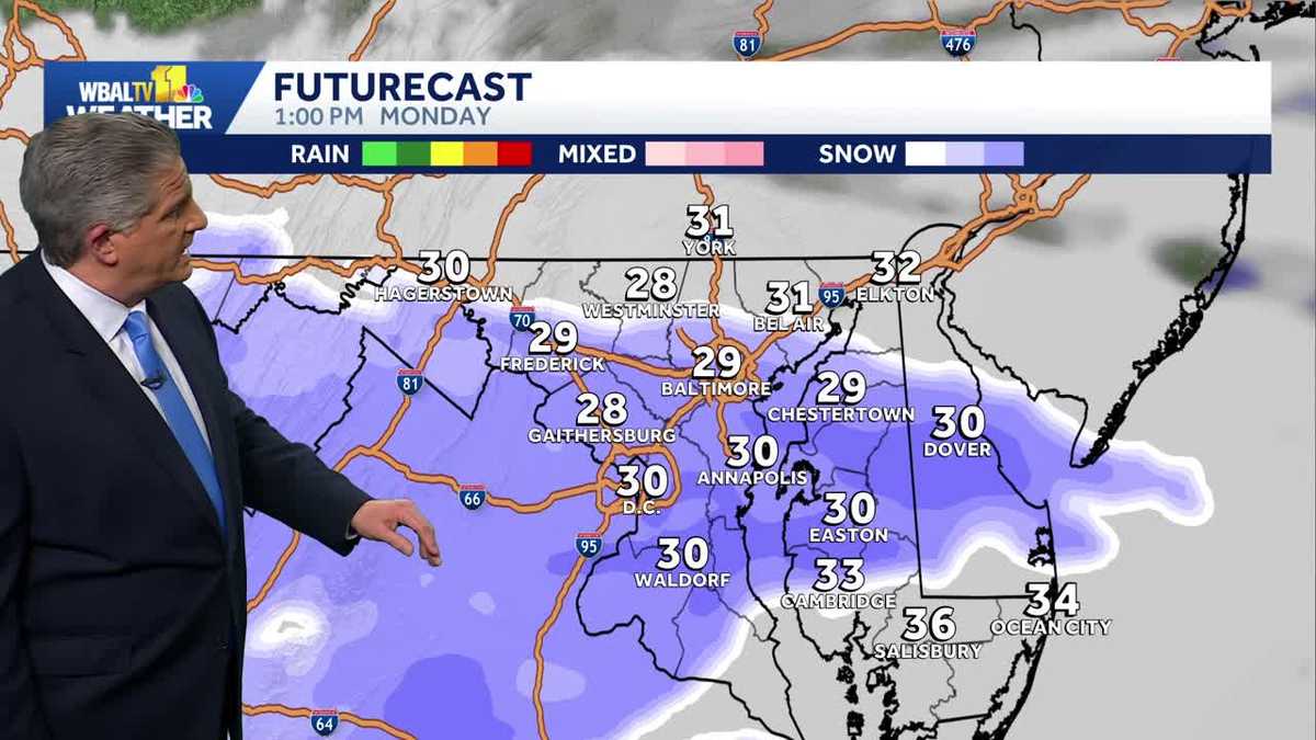 Colder Monday; Chance for light snow, flurries