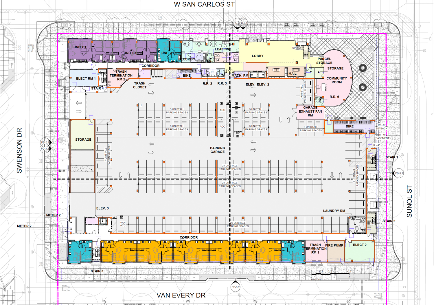 860 West San Carlos Street ground-level floor plan, illustration by Swenson