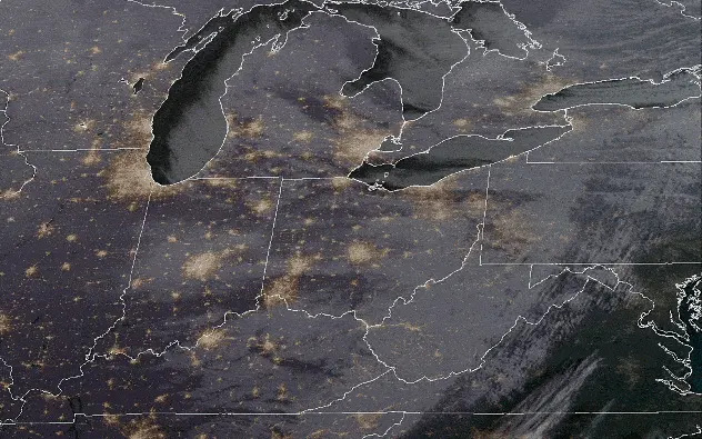 A fireball meteor seen over Cleveland, Ohio, on NOAA's GOES lightning mapper on Tuesday, March 17, 2026. (Image: NOAA GOES EAST)