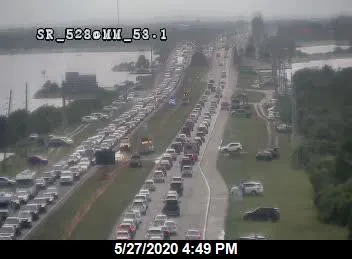 This May 2020 traffic-cam photo shows bumper-to-bumper traffic on State Road 528 after a scrubbed launch attempt of NASA's SpaceX Demo-2 mission at Kennedy Space Center.