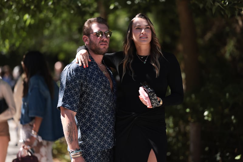 Georgios Frangulis and Aryna Sabalenka at New York Fashion Week in 2024, ahead of the Off-White Show.