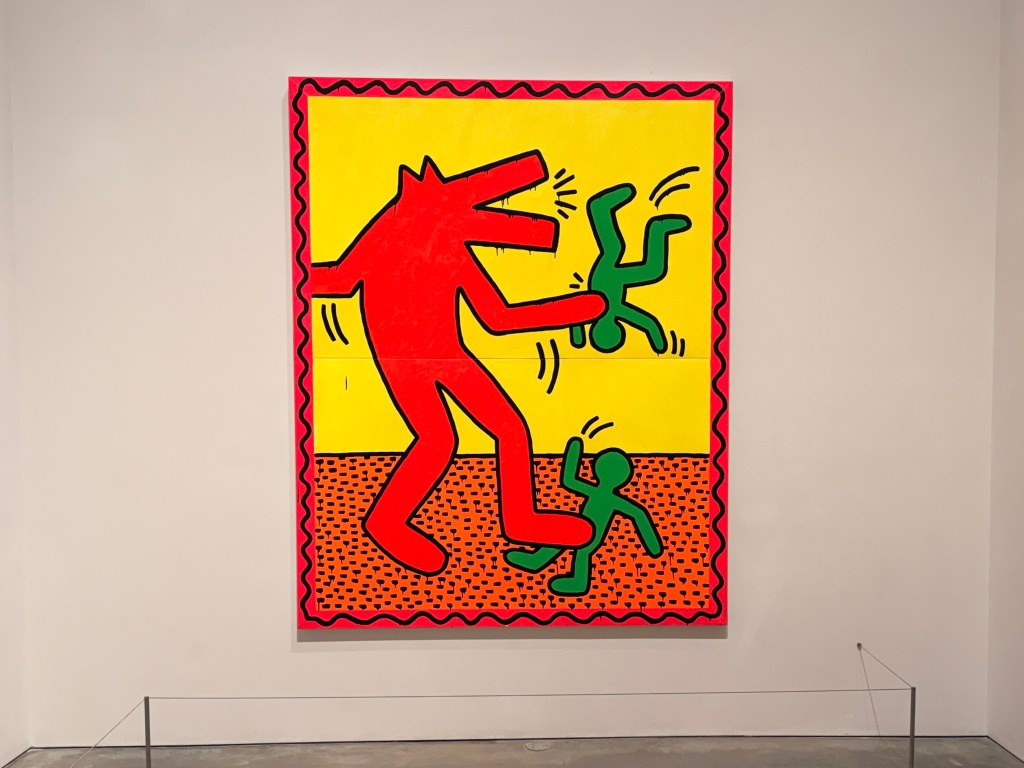 Untitled, 1982, Enamel and Day-Glo on metal, a colorful work that glows in the dark