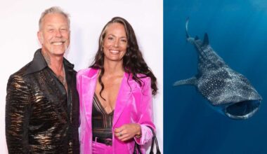 James Hetfield and Adriana Gillett (red carpet shot) and a whale shark