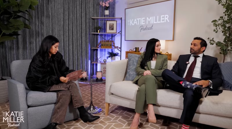 Katie Miller interviews Kash Patel and Alexis Wilkins on her podcast.