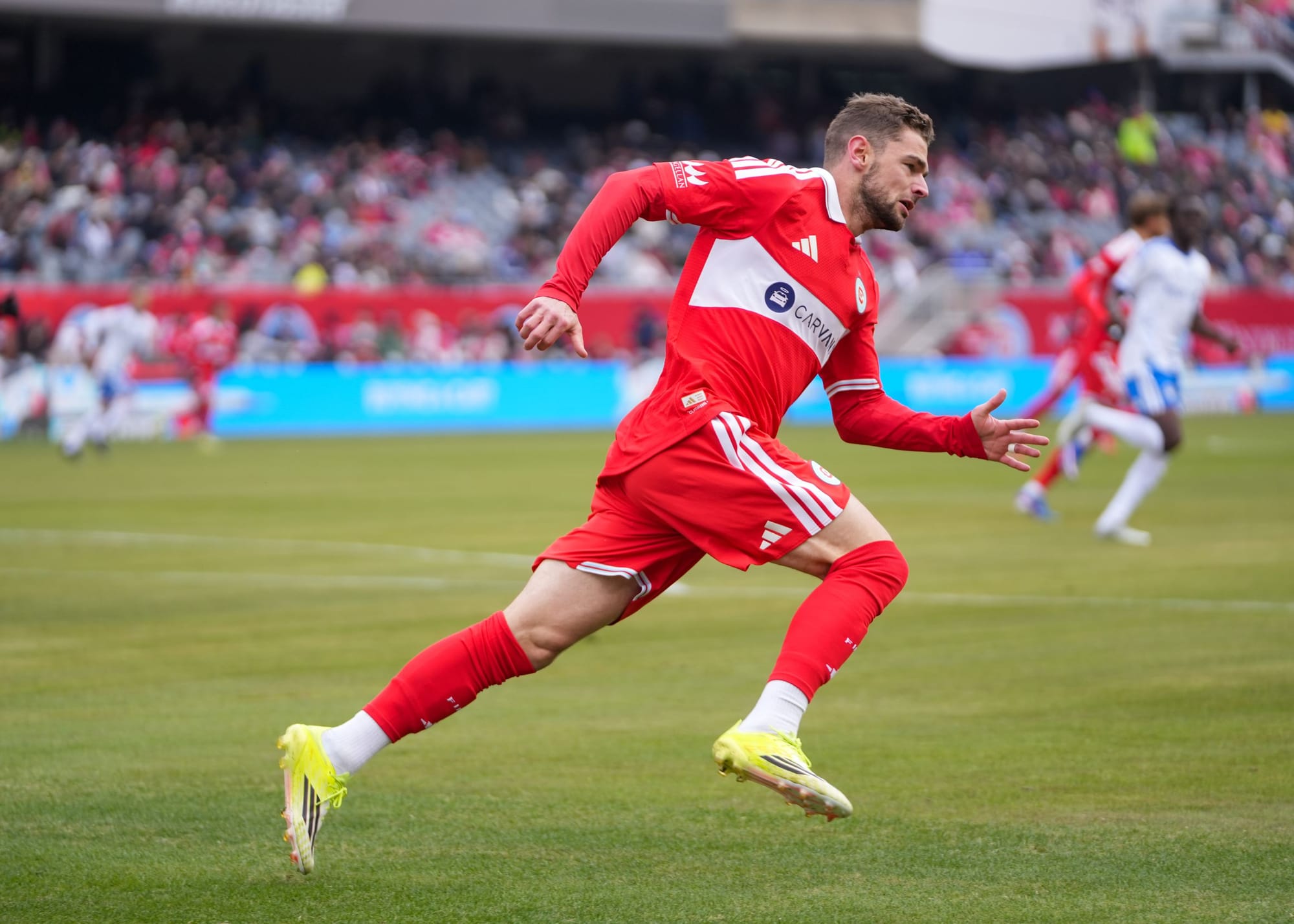 Chicago Fire player Hugo Cuypers runs on the pitch at Soldier Field on February 28, 2026