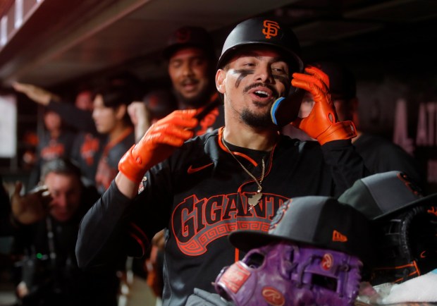 San Francisco Giants' Willy Adames #2 celebrates his home in the sixth inning of their MLB game against the Sultanes de Monterrey at Oracle Park in San Francisco, Calif., on Monday, March 23, 2026. (Jane Tyska/Bay Area News Group)