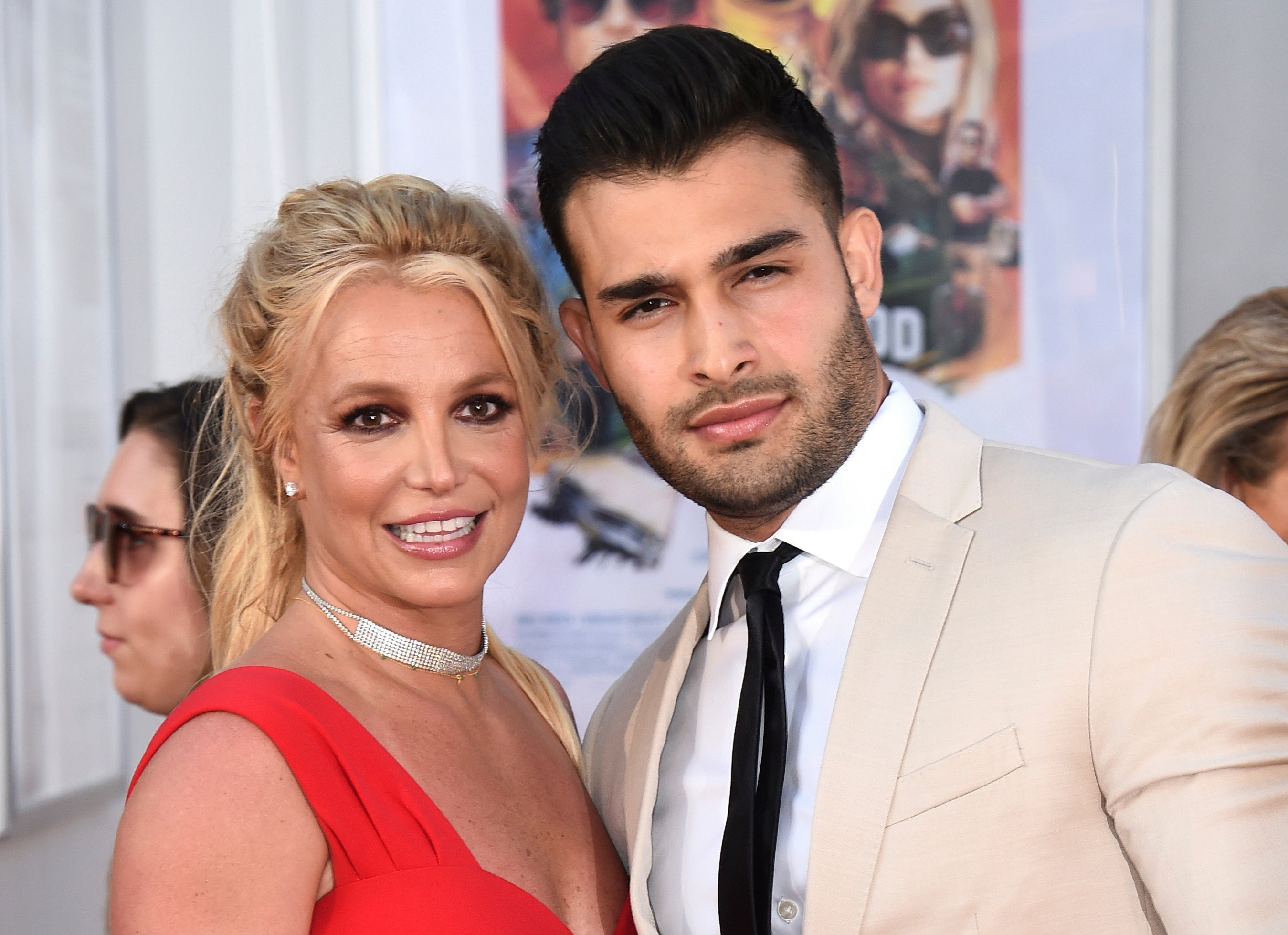 Britney Spears and Sam Asghari appear at the Los Angeles premiere of Once Upon a Time in Hollywood in 2019