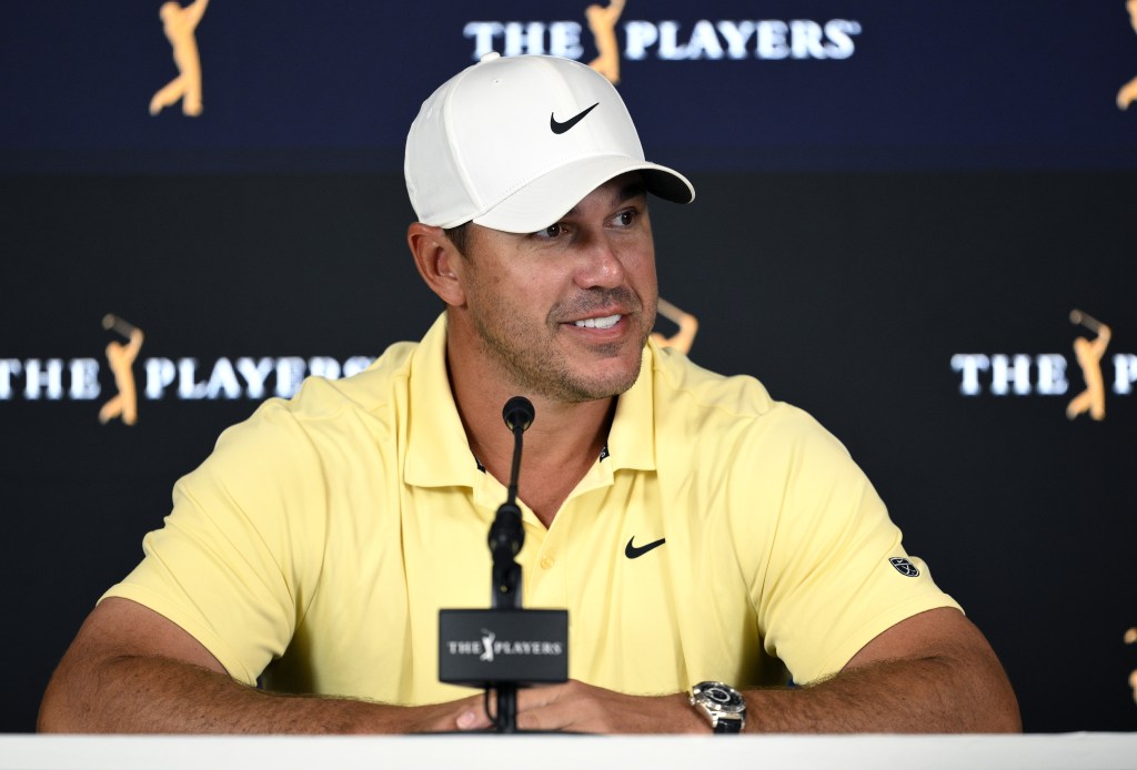 Brooks Koepka talks to the media on March 10, 2026 in preparation for The Players Championship which begins Thursday.