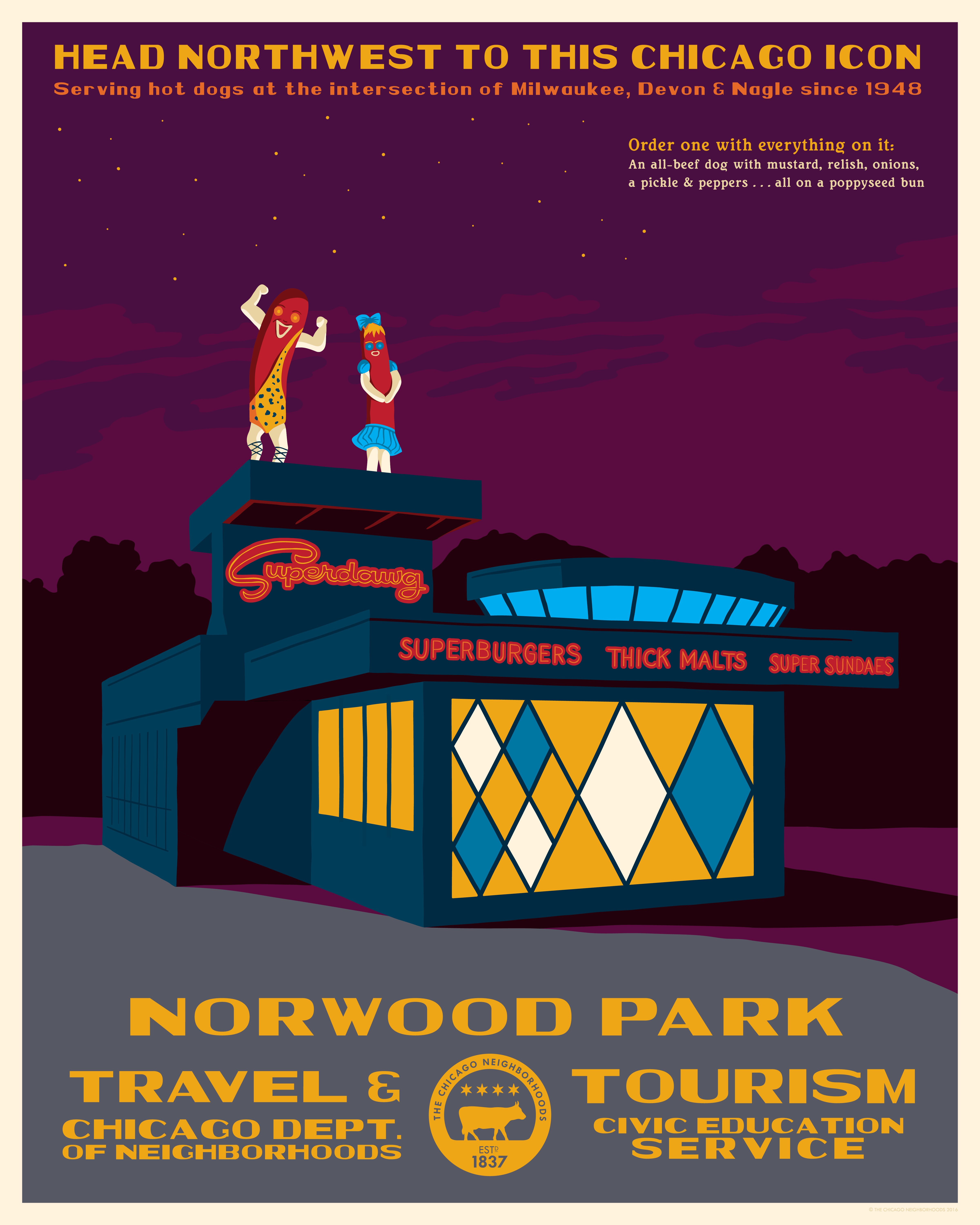 A poster of Norwood Park created by artist Steve Shanabruch...