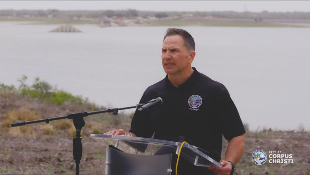 City Manager Peter Zanoni, at a press conference on March 5, 2026, when Lake Corpus Christi, one of the city’s main reservoirs, dropped below 10 percent.
