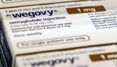 Packets of Wegovy weight loss drug manufactured by Nordisk A/S.