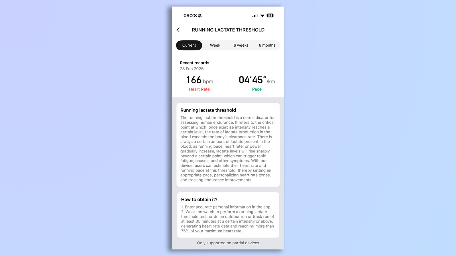 a screenshot from the zepp app showing amazfit active 3 premium running lactate threshold