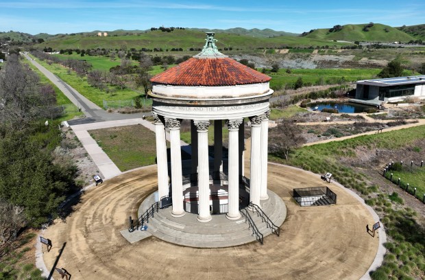 An aerial view of the Sunol Water Temple in Sunol, Calif., on Thursday, Feb. 26, 2026. The San Francisco Public Utility Commission has yet to open the Alameda Creek Watershed Center more than 10 years after it was initially slated to be open. (Jane Tyska/Bay Area News Group)