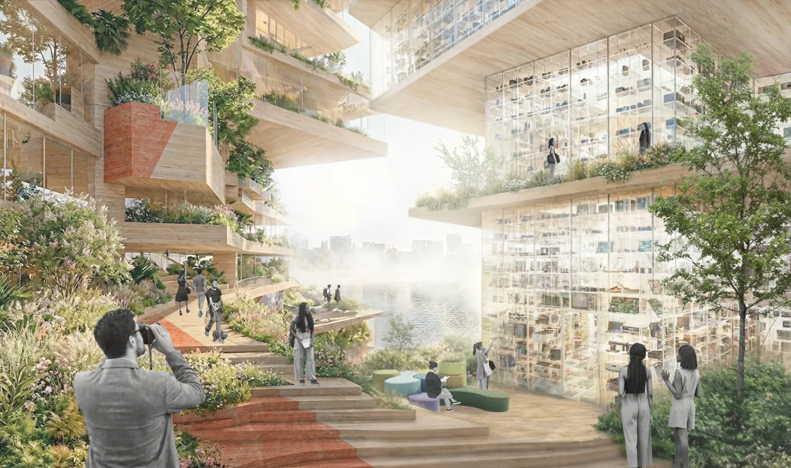 A rendering of “A Living Landmark” by Ecosistema Urbano.