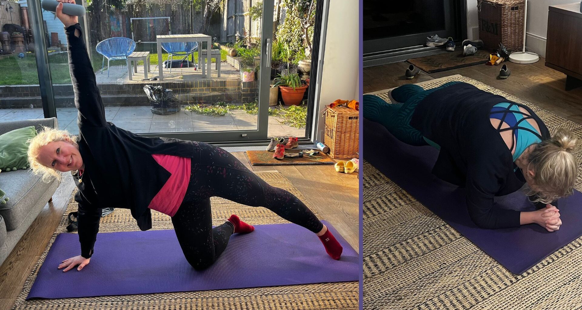 Kat Storr doing 10 minutes of Pilates on yoga mat at home
