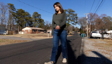 Sheldon Ekirch walks along a street in her neighborhood.