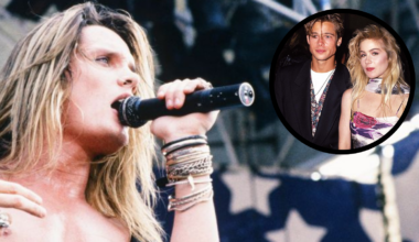 Sebastian Bach in 1989, with Brad Pitt and Christina Applegate (inset) also pictured in 1989