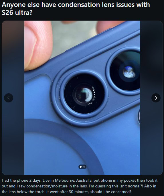 Galaxy S26 Ultra Condensation Issue Reddit