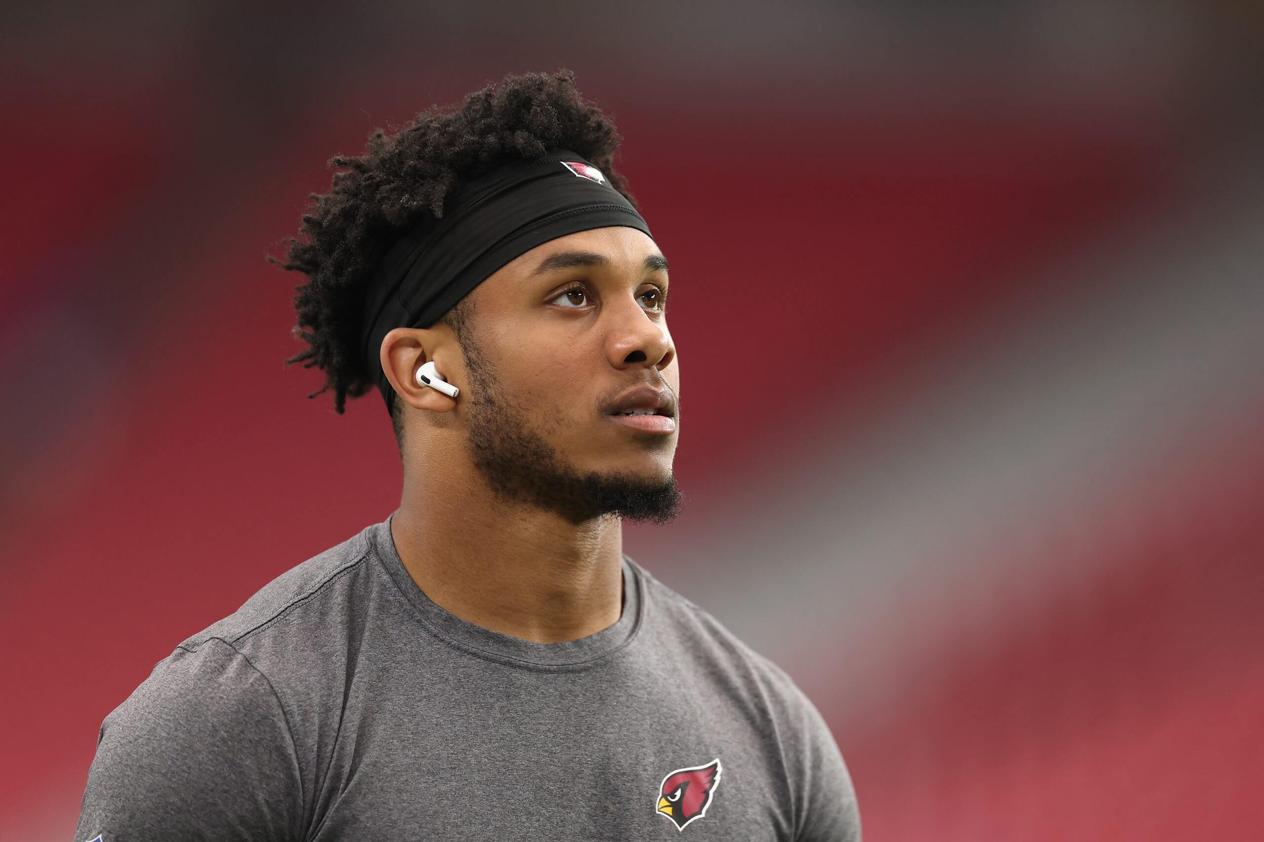 Cardinals wide receiver Rondale Moore warms up before a game against the Los Angeles Rams in 2023. (Christian Petersen / Getty Images) 