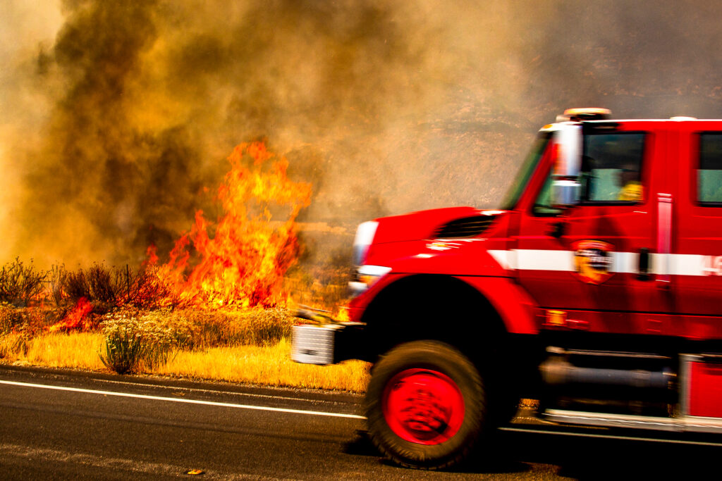 The Gifford Fire burns through Los Padres National Forest in California on Aug. 2, 2025. Credit: Benjamin Hanson/Middle East Images/AFP via Getty Images