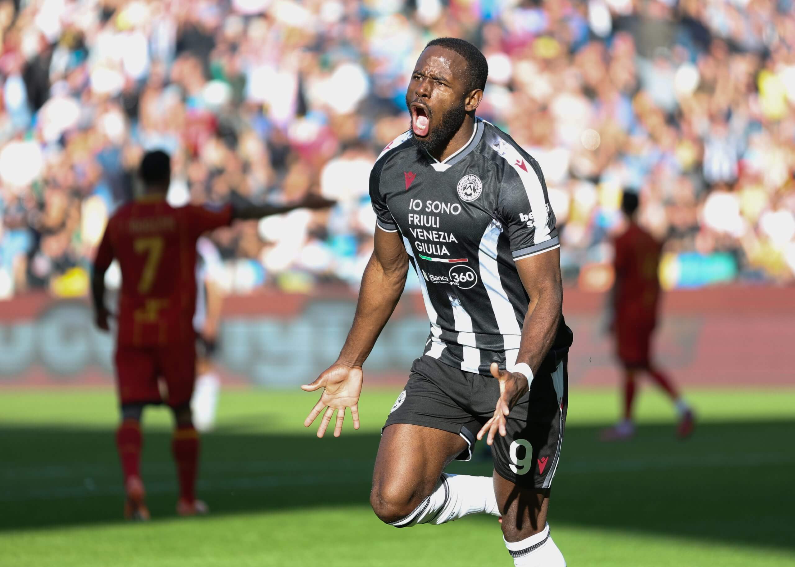 Keinan Davis celebrates scoring for Udinese against Lecce in October