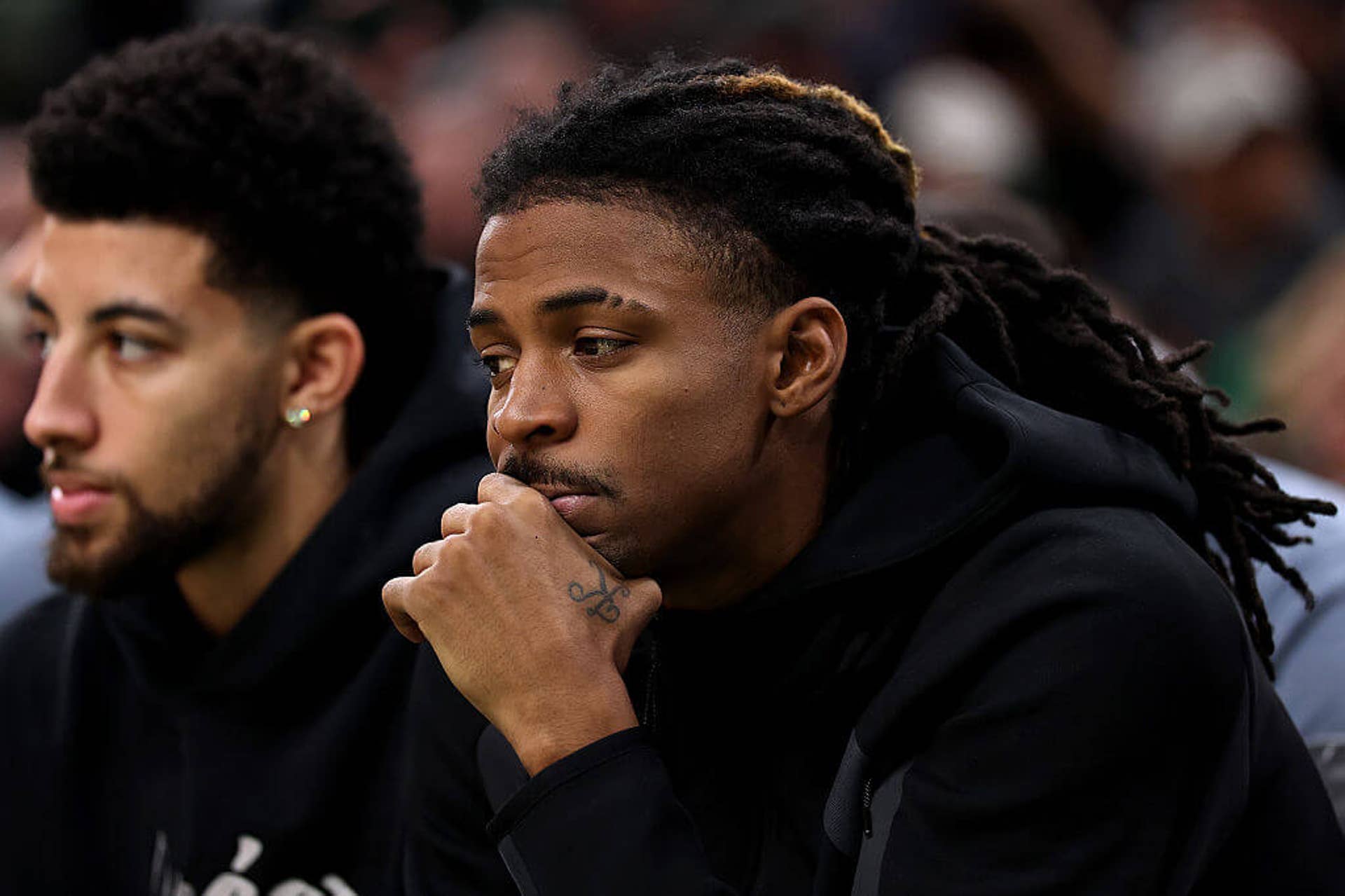 Ja Morant looks on during a Grizzlies game.
