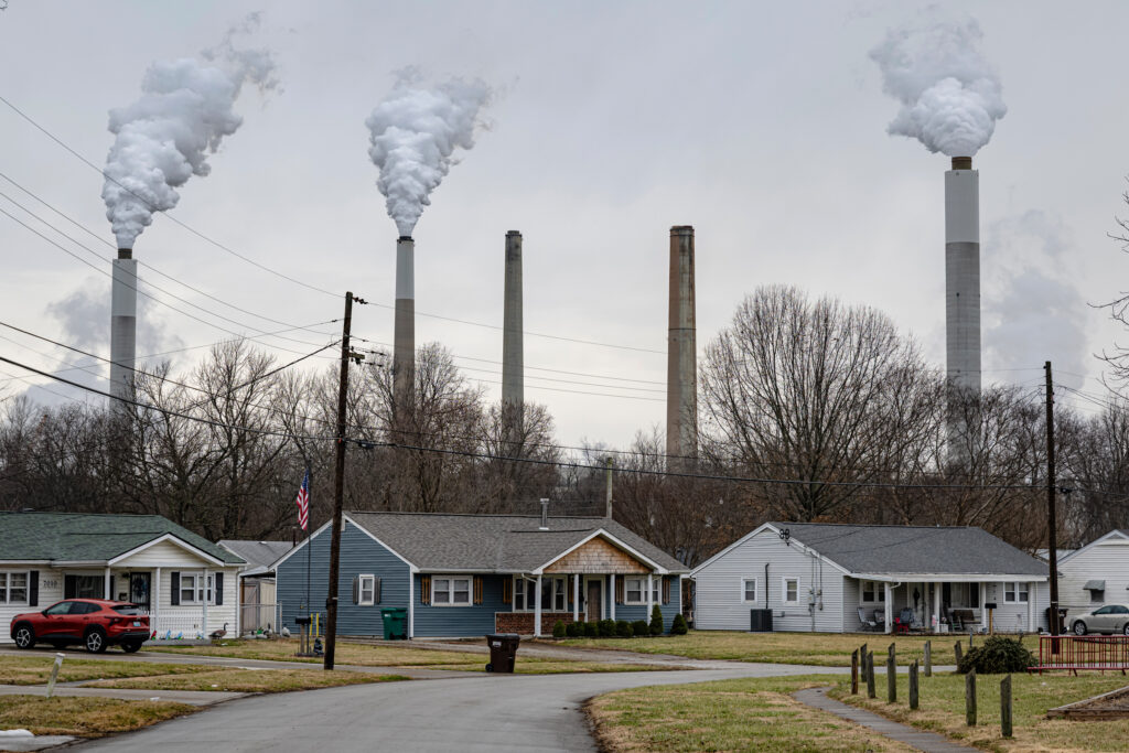A view of the coal-fired Mill Creek Generating Station on Feb. 14 from the Valley Village neighborhood in Louisville, Ky. Credit: Jon Cherry/Getty Images