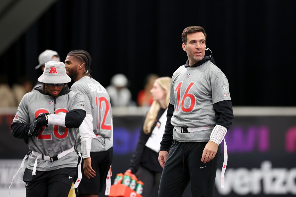 Joe Flacco #16 of the Cincinnati Bengals participates during a Pro Bowl team practice during the NFL Pro Bowl Games at Moscone Center South on February 2, 2026 in San Francisco, California.