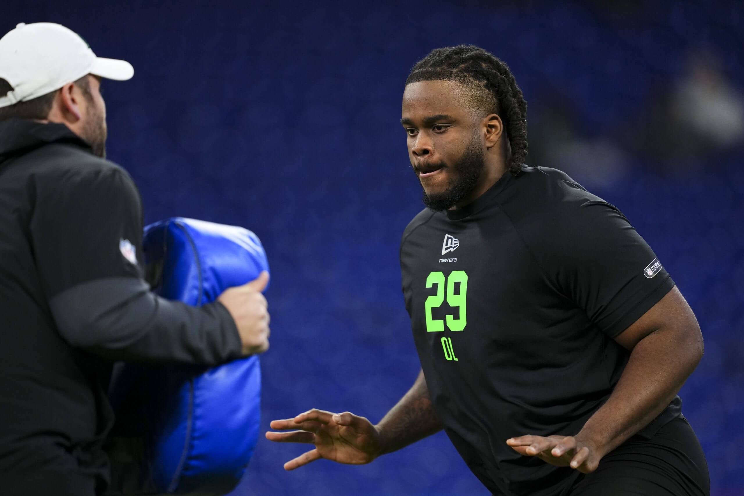 Former Arizona State offensive tackle Max Iheanachor works out at the NFL Scouting Combine in February 2026.