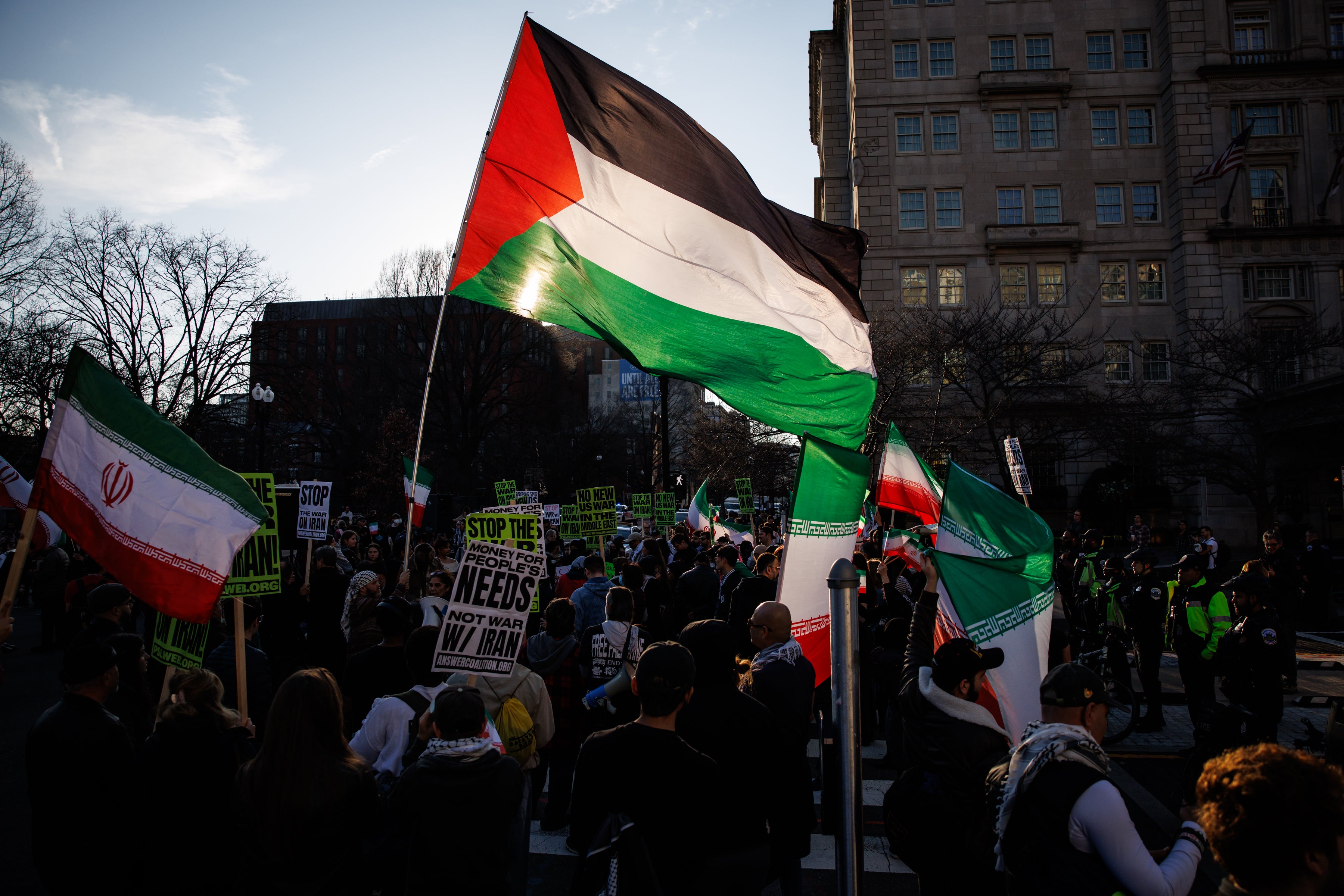 Americans protest as the conflict enters its second week