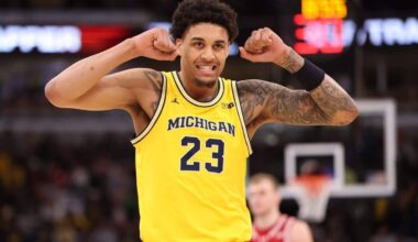 Yaxel Lendeborg’s 3 with 0.4 left helps Michigan survive Wisconsin in Big Ten semifinals