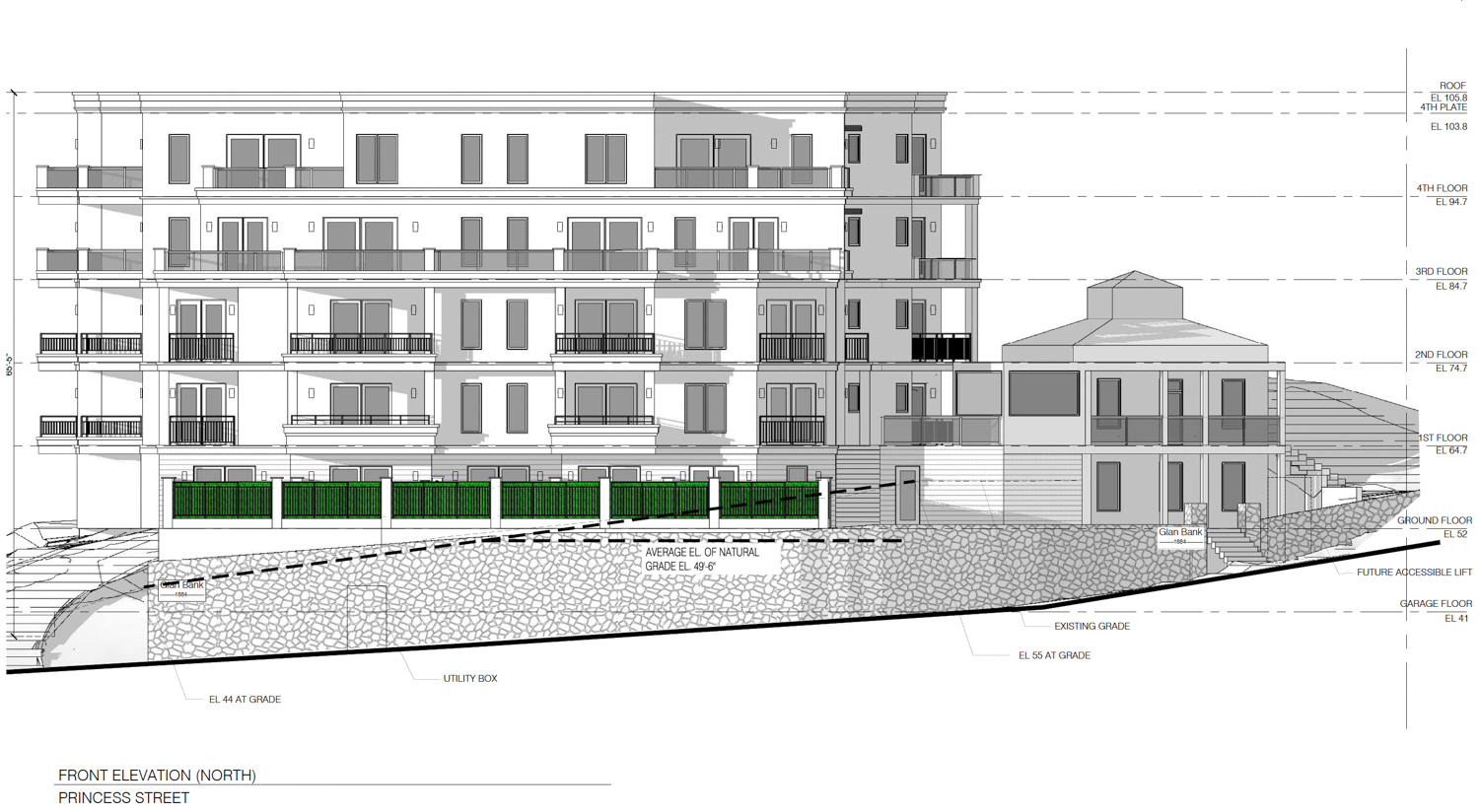 Glen Bank elevation, illustration by Hunt Hale Jones Architects