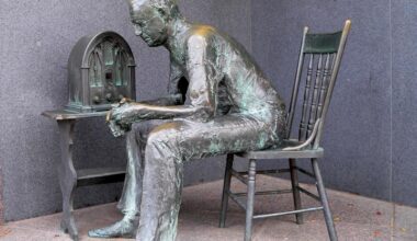 Great Depression sculpture (man sitting listening to radio).