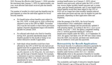 Implementation of the Social Security Fairness Act of 2023 and Retroactivity for Benefit Applications