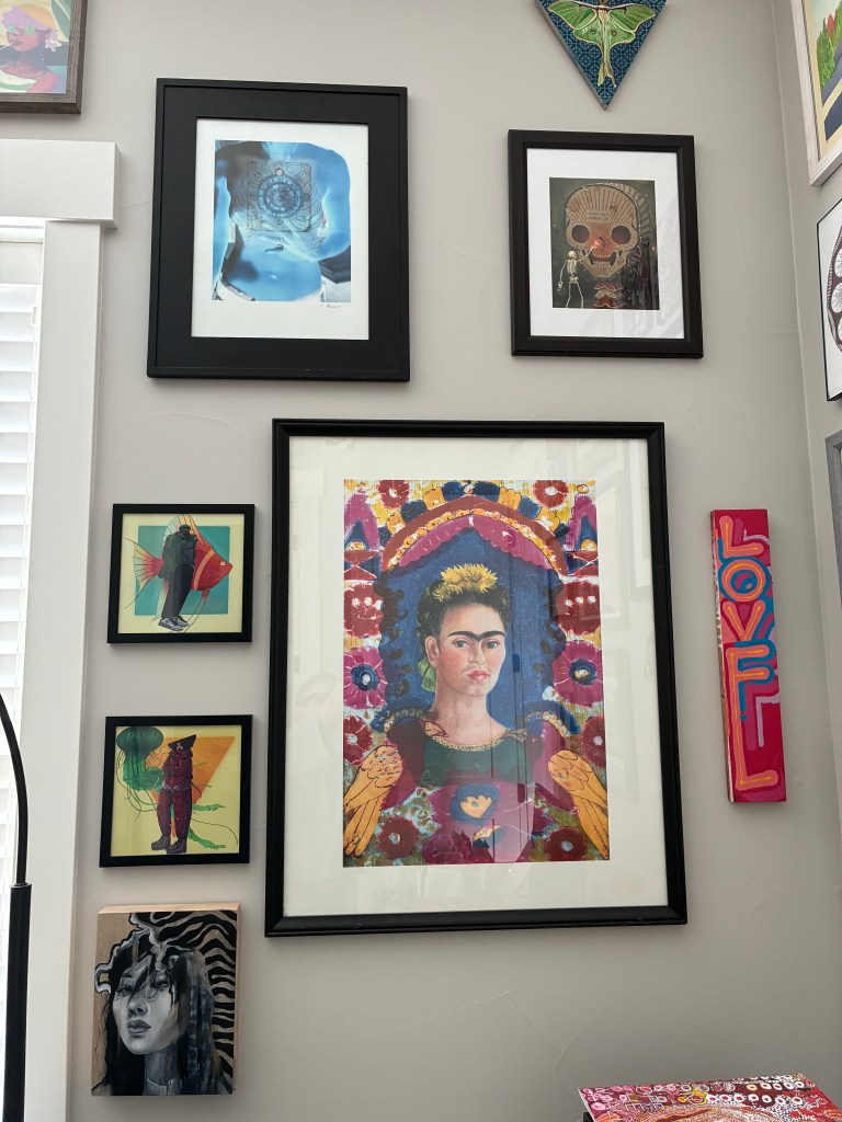 A wall of artwork