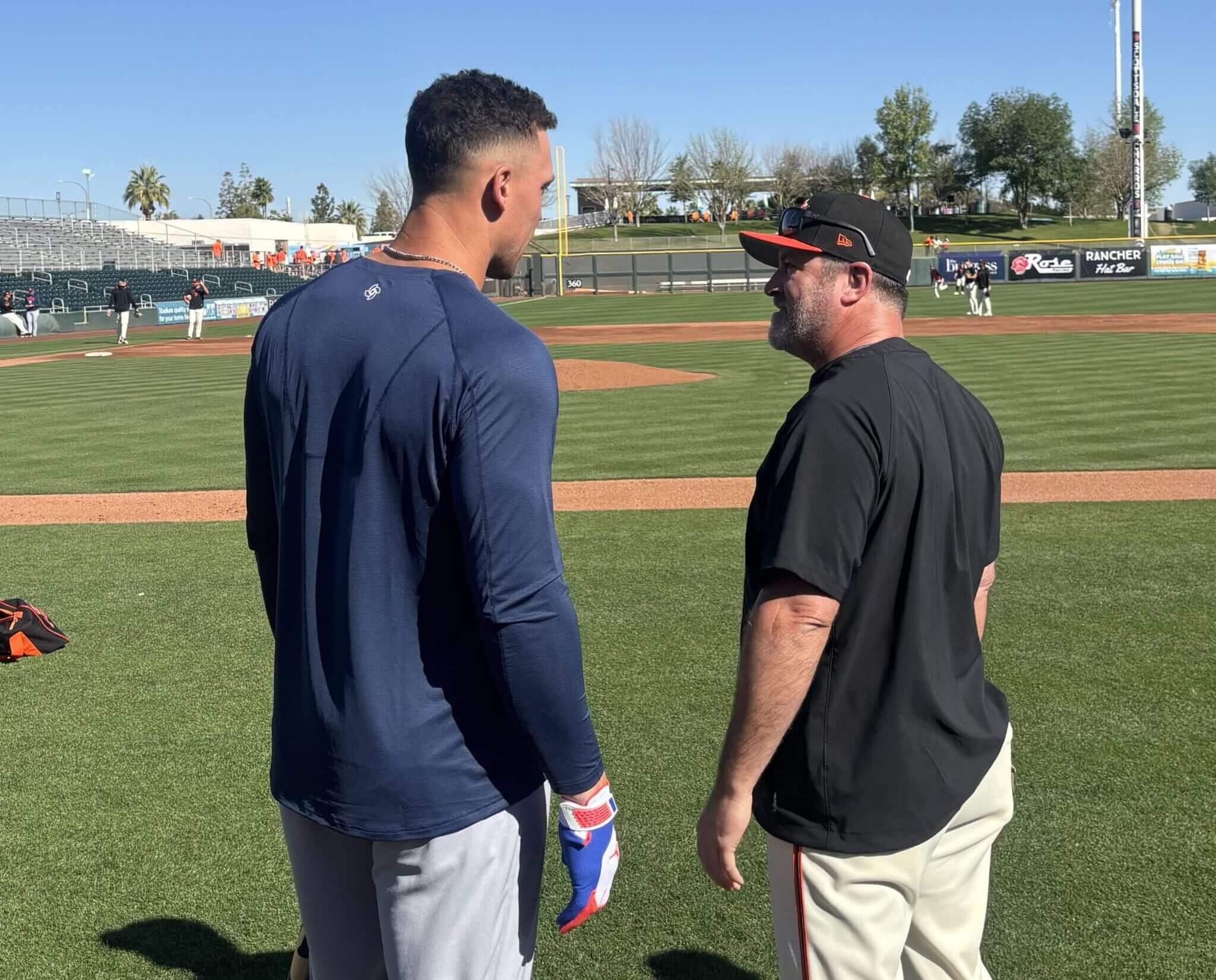Aaron Judge and Rich Aurilia talked earlier this month before Team USA faced the Giants in an exhibition game.
