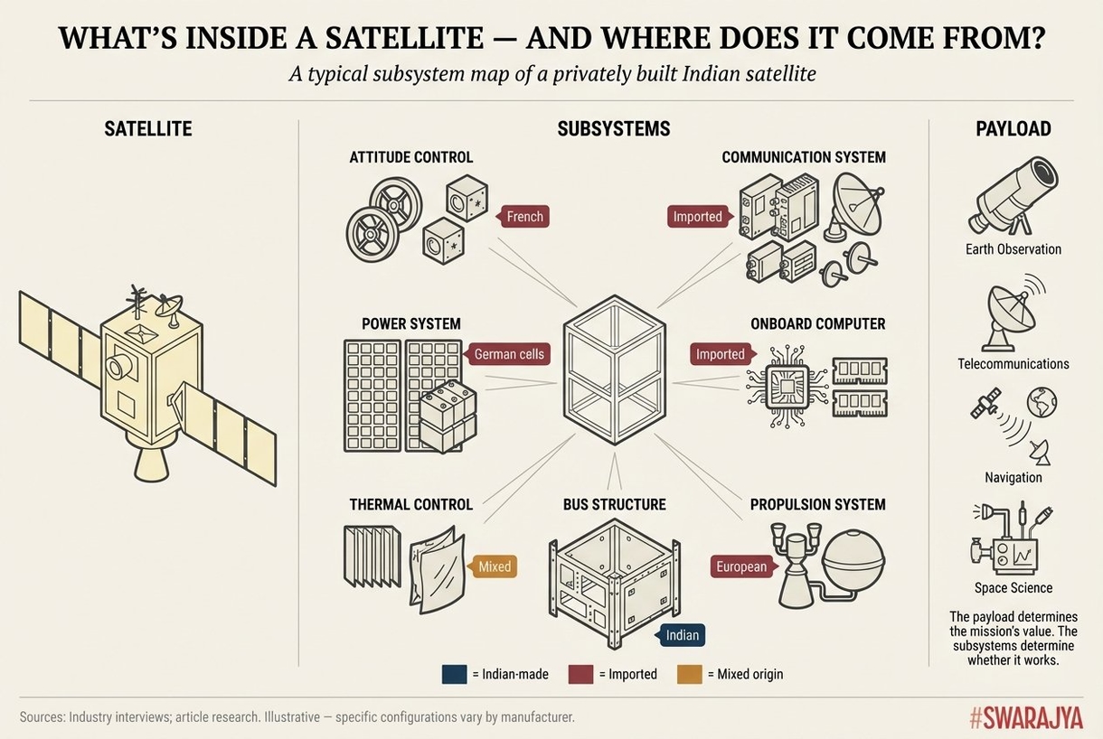 A typical Indian private satellite is overwhelmingly imported at the subsystem level