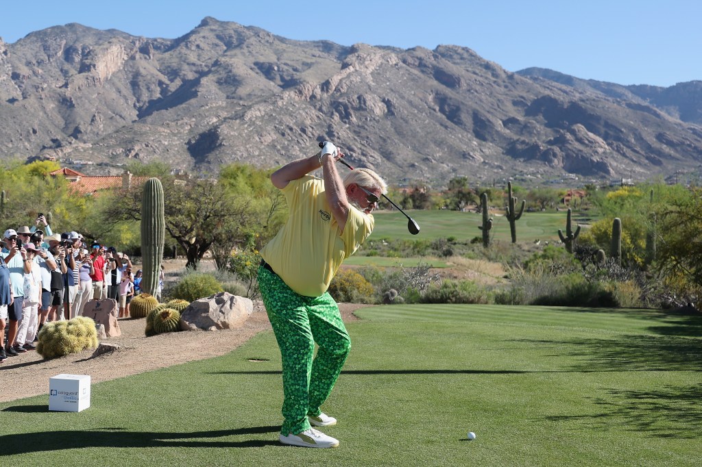 John Daly of the United States plays a tee shot on the first hole during the second round of the Cologuard Classic 2026 at La Paloma Country Club on March 21, 2026 in Tucson, Arizona.  