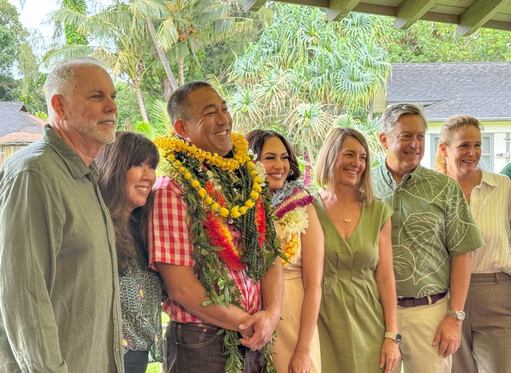 Kauaʻi Mayor Derek S.K. Kawakami announced he is running for lieutenant governor with supporters at his side at Gaylord's restaurant in LIhue on March 17, 2026. (Xiomara Yamileth/Kauaʻi Now)